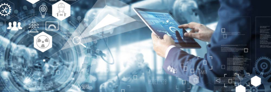 Photo of a tablet with industrial icons